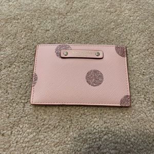 NWOT Kate Spade Pink Glitter Polka Dot Card Holder